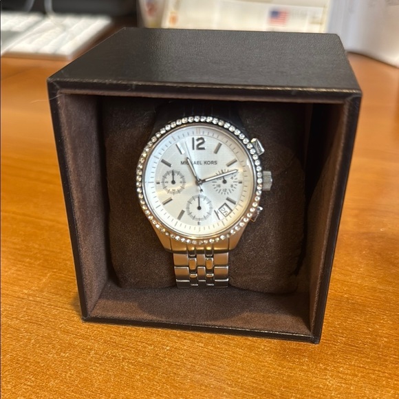 Michael Kors Silver Chronograph Watch with Textured Bezel